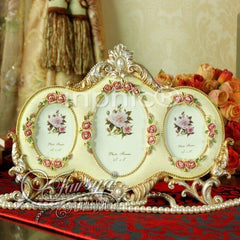 INPHIC-歐式複古家居結樹脂創意宮廷5吋金邊三相框相架