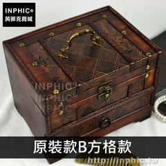 INPHIC-復古梳妝盒項鍊收納盒木質手飾禮物仿古首飾盒創意-原裝款B方格款