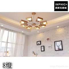 INPHIC-橡膠木餐廳吊燈實木LED木藝臥室燈具燈飾客廳書房北歐-8燈