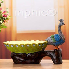 INPHIC-熱銷擺飾混批 藍孔雀果盤 樹脂工藝桌面擺飾 新款大款F