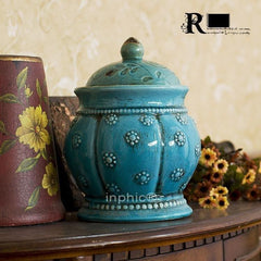 INPHIC-歐式地中海風格 阿提拉陶瓷開片花點儲物罐 家居裝飾擺飾