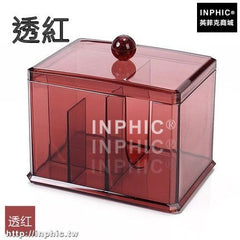 INPHIC-透明梳妝檯桌面收納棉簽盒透明化妝棉盒化妝品收納盒卸妝棉儲物盒-透紅