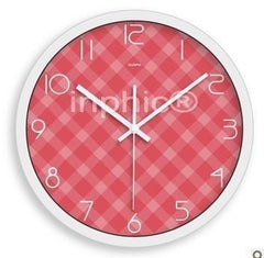 INPHIC-14吋掛鐘超靜音 表浪漫少女 粉紅格子