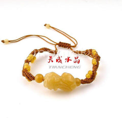 INPHIC-天然水晶 黃玉貔貅雕刻手編手鏈 聚財旺夫 美女必備 美容養顏