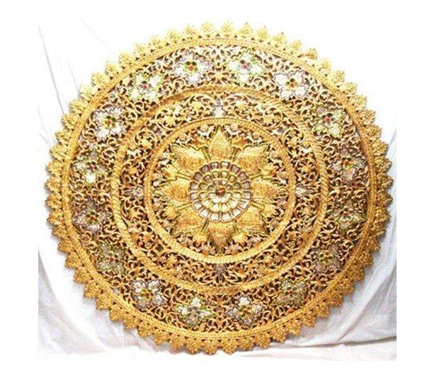 INPHIC-東南亞 家居飾品 泰國風格 木雕 掛飾 金蓮雕花 圓形