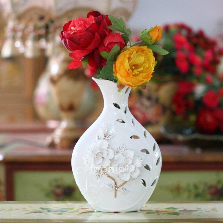 INPHIC-歐式家居飾品   純白玫瑰描金花瓶