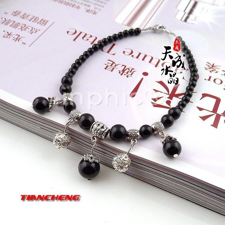 INPHIC-天然水晶 藏銀黑瑪瑙轉運吊珠腳鏈 避邪養顏 時尚簡約經典款