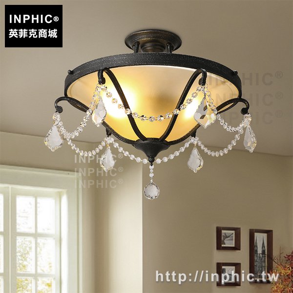INPHIC-田園吸頂燈復古過道鐵藝半吸頂燈美式陽臺藝術水晶餐廳玻璃