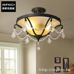 INPHIC-田園吸頂燈復古過道鐵藝半吸頂燈美式陽臺藝術水晶餐廳玻璃