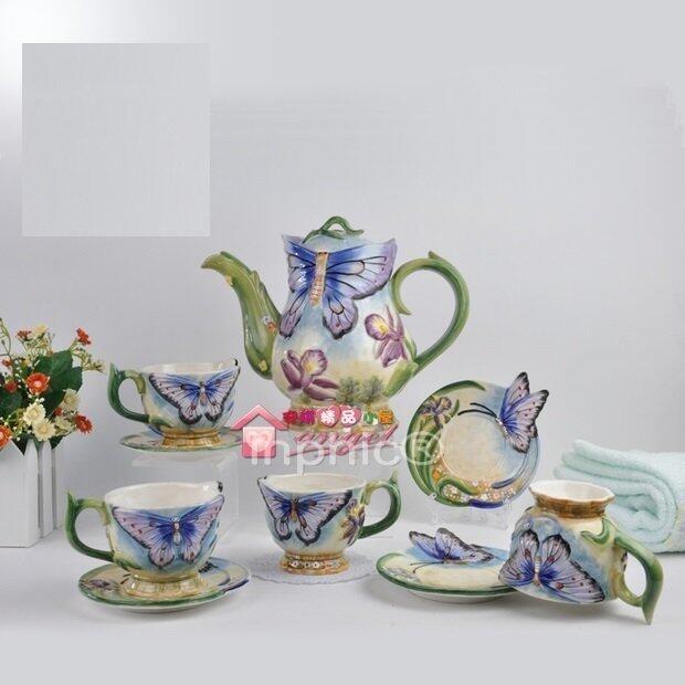INPHIC-超值歐式蝶舞陶瓷咖啡杯壺套裝茶具套裝擺飾