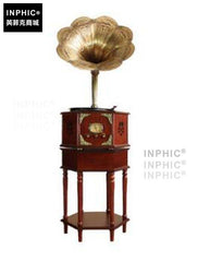 INPHIC-歐式復古大喇叭留聲機復古黑膠CD唱片機-紅木紅色架（藍牙版）