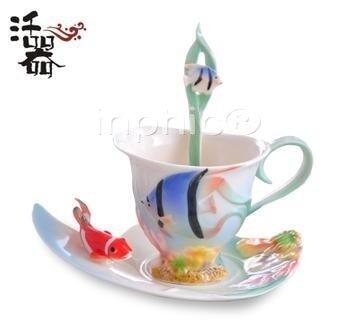 INPHIC-琺瑯瓷 骨瓷咖啡杯 歐式 時尚 海脈良緣 情侶杯