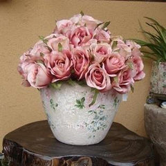 INPHIC-仿舊彩印玫瑰粉花卉裝飾粗陶花瓶花器 臺面花盆