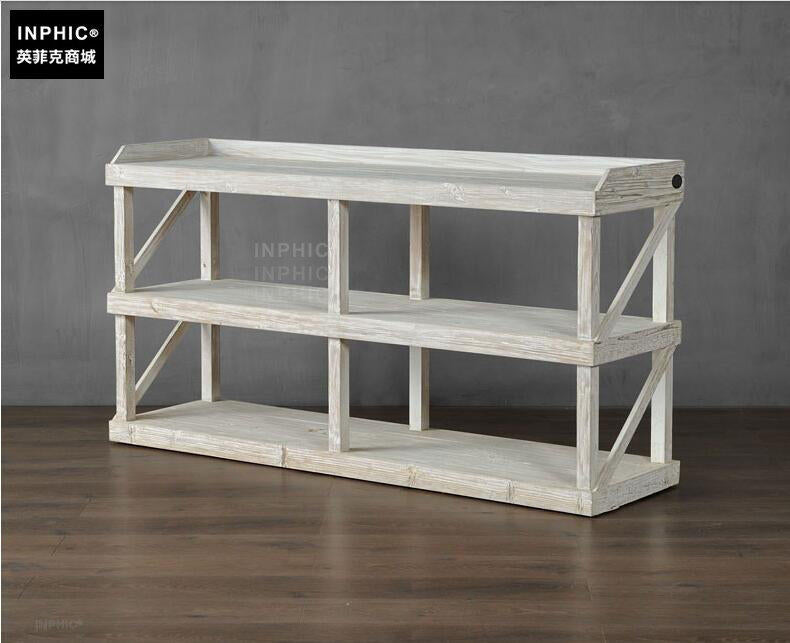 INPHIC-北歐田園復古做舊置物架 雙層風化白客餐廳餐邊櫃玄關桌長花架