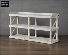 INPHIC-北歐田園復古做舊置物架 雙層風化白客餐廳餐邊櫃玄關桌長花架