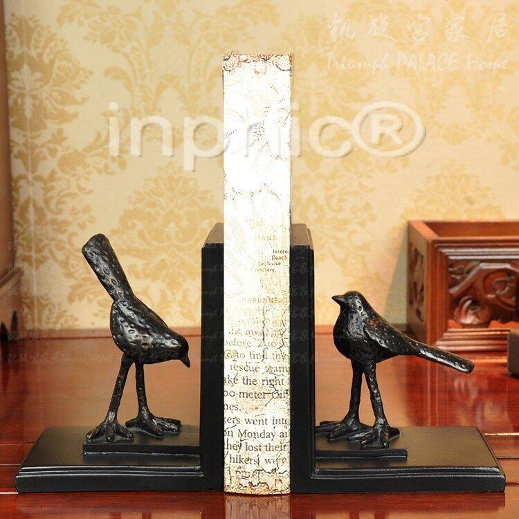 INPHIC-歐美風格復古黑色小鳥書靠書立書架 書房擺飾