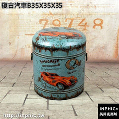 INPHIC-復古做舊圓桶收納凳換鞋凳防水雜物收納箱美式懷舊風格攝影道具-復古汽車B35X35X35