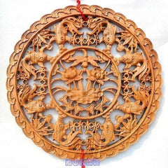 INPHIC-天然桃木八魚戲蓮花掛件 連年有餘荷花掛飾 金玉滿堂 工藝品 木雕