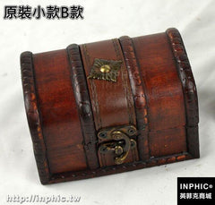 INPHIC-復古帶鎖木盒子套裝 仿古盒子 歐式收納小木盒 拍攝密室逃脫道具-原裝小款B款