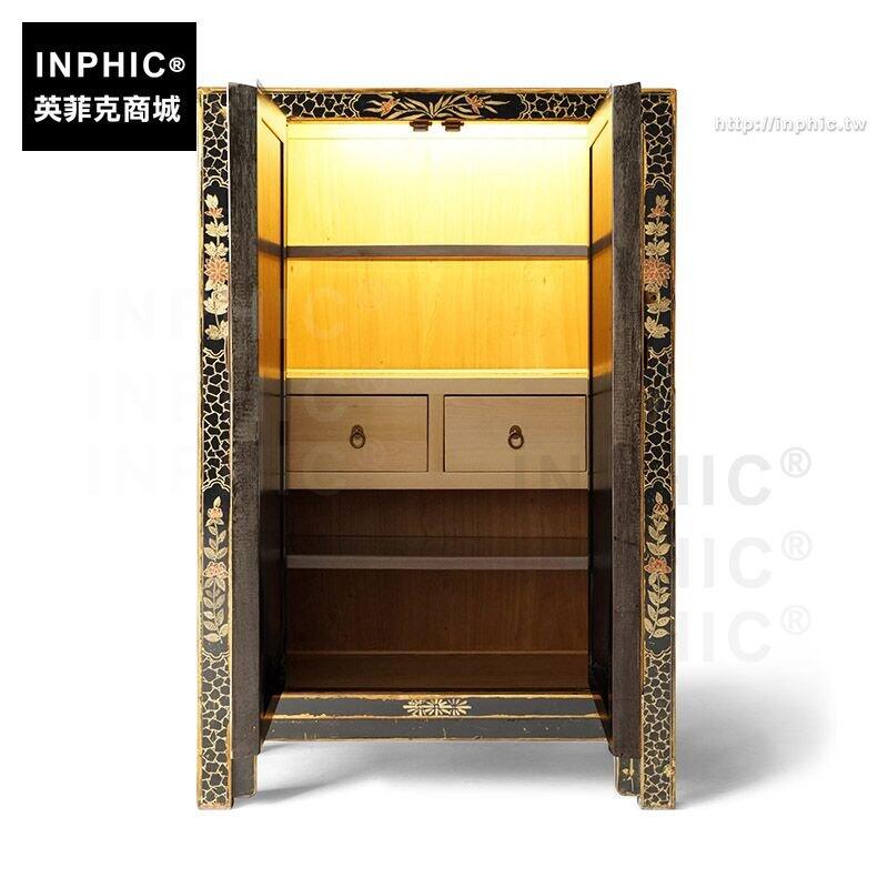 INPHIC-多功能玄關蝴蝶鞋櫃大容量儲物櫃中式實木裝飾櫃-黑色內燈系統2屜2玻璃隔板