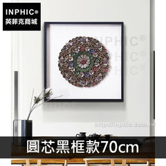 INPHIC-玄關金蓮客廳實物東南亞掛畫裝飾畫木雕餐廳-圓芯黑框款70cm