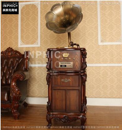 INPHIC-歐式復古大喇叭留聲機復古黑膠電唱機老式藍牙-復古棕色（車載吸入式CD機頭）