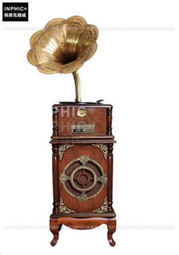 INPHIC-歐式復古大喇叭留聲機黑膠CD唱片機老式收音機-復古棕色（櫃式版）