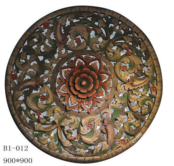 INPHIC-東南亞 家居飾品 泰國風格 木雕 掛飾 蓮花鏤空板圓紅心