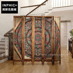 INPHIC-中式彩繪移動折屏東南亞木質屏風隔斷雕花客廳