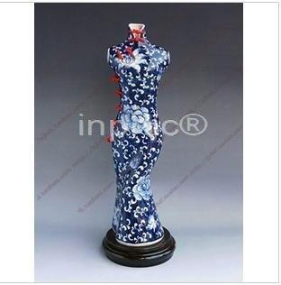 INPHIC-青花勾滕牡丹唐裝旗袍 陶瓷藝術擺飾居家裝飾品 精致