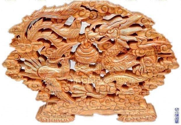 INPHIC-50cm【龍鳳呈祥】桃木擺件桃木工藝品木雕擺件鎮宅避邪