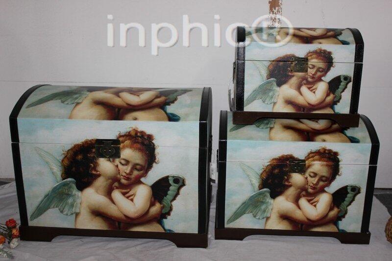 INPHIC-歐式風格家居飾品 特色木製仿舊大箱子古董箱 儲物箱3件套