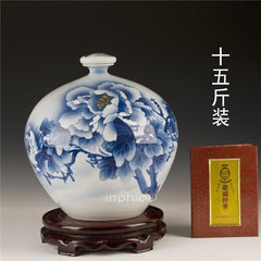INPHIC-景德鎮十五斤青花陶瓷酒瓶 15斤密封酒壇 手繪牡丹圓球