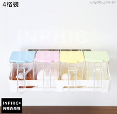 INPHIC-吸盤調味架廚房置物架塑膠套裝調味盒壁掛調味罐調料架子-4格裝