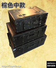 INPHIC-76cm奢華復古皮箱英倫手拎箱創意茶幾箱子老式皮箱婚紗酒吧道具箱-棕色中款