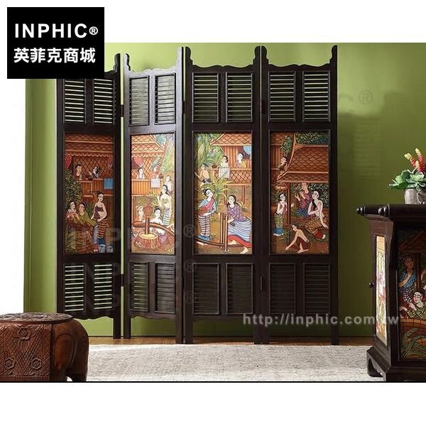 INPHIC-東南亞傢俱折屏四扇屏風泰國畫木雕客廳隔斷