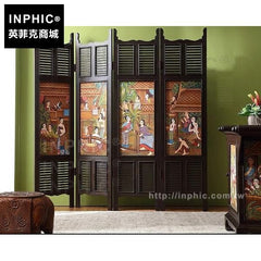INPHIC-東南亞傢俱折屏四扇屏風泰國畫木雕客廳隔斷
