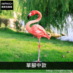 INPHIC-別墅花園紅鶴園林擺飾假山水擺設池塘裝飾模擬戶外景觀雕塑庭院-單腳中款
