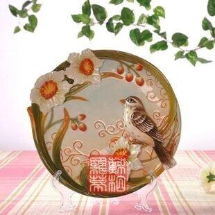 INPHIC-歐式鄉村手繪陶瓷掛盤 水仙花鳥 家居飾品擺設裝飾盤