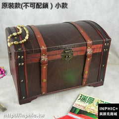 INPHIC-仿古帶鎖木箱歐式復古箱創意收納木箱子百寶箱密室道具箱居家裝飾-原裝款(不可配鎖）小款