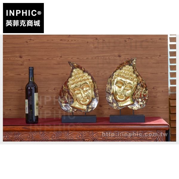 INPHIC-木雕桌面擺飾工藝品書房菩提葉佛臉會所酒店擺設泰國客廳