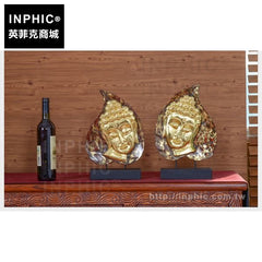 INPHIC-木雕桌面擺飾工藝品書房菩提葉佛臉會所酒店擺設泰國客廳