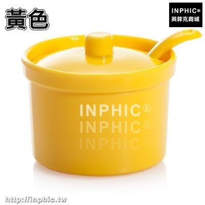 INPHIC-有蓋勺子調味罐調味盒瓶調料罐鹽罐套裝廚房用品調料盒收納儲物瓶-黃色