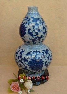 INPHIC-景德鎮陶瓷工藝品 官窯碎開片葫蘆瓶 青花藝術瓷器 擺設