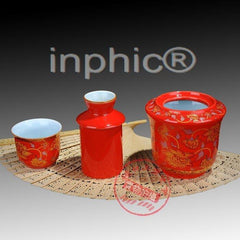 INPHIC-溫酒壺 酒器酒具 三件套紅金牡丹溫酒壺 燙酒壺 酒具