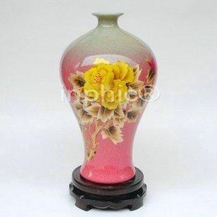 INPHIC-ZF-D132新品 景德鎮 陶瓷 紅麥稈鑲金花開富貴梅瓶 工藝擺飾