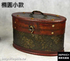 INPHIC-仿古套裝懷舊圓形木盒子 茶葉罐收納盒大皮桶 中式禮品復古包裝盒-橢圓小款