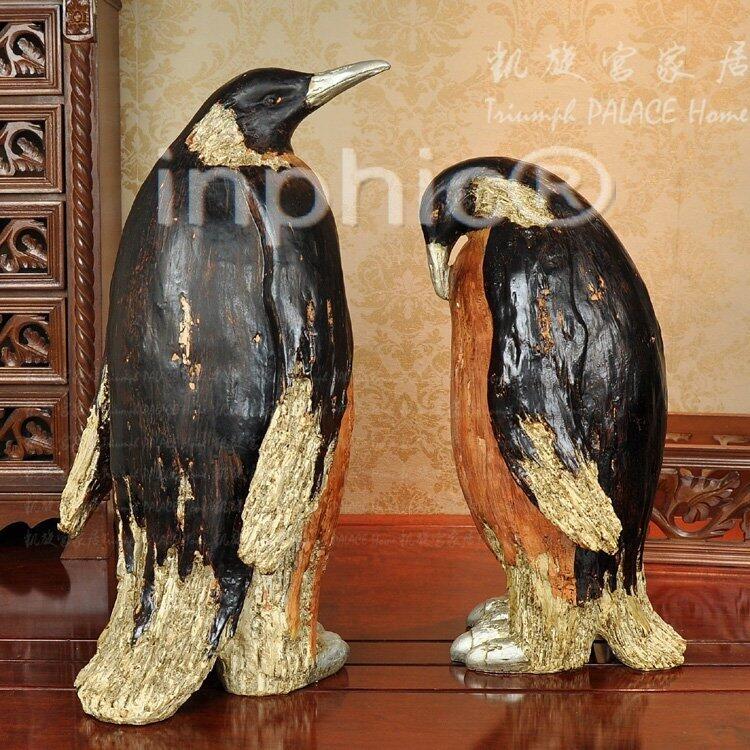 INPHIC-歐式復古木頭效果情侶企鵝擺飾 客廳裝飾 飯店板房飾品