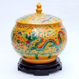 INPHIC-ZF-D205 景德鎮宮廷龍鳳雕刻彩繪陶瓷罐 復古 收藏擺飾 復古