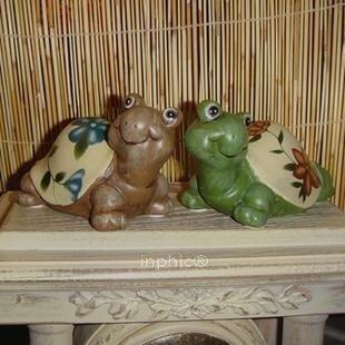 INPHIC-鄉村田園 手工彩繪烏龜擺飾 工藝品 陶瓷彩色（一對）